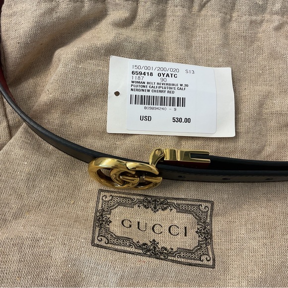 Gucci Red and Black Belt with Gold GG Buckle main image 4